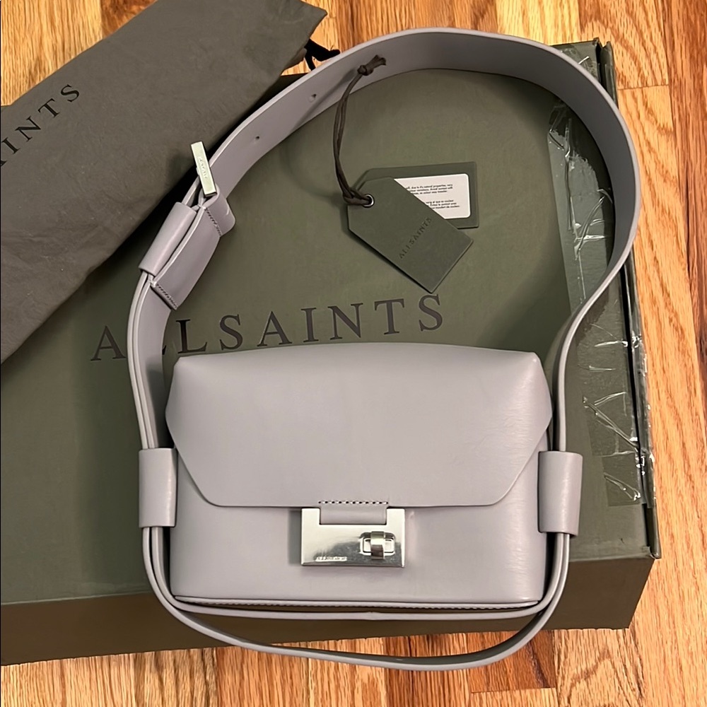 AllSaints Gray Leather Crossbody Bag